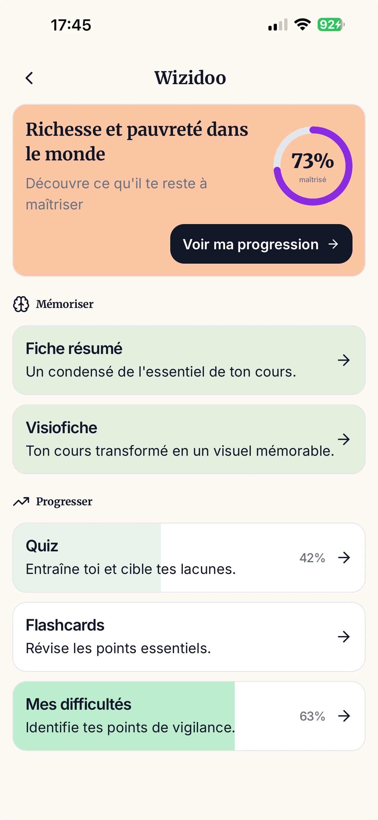 Bibliothèque de cours numérisés dans l’app Wizidoo