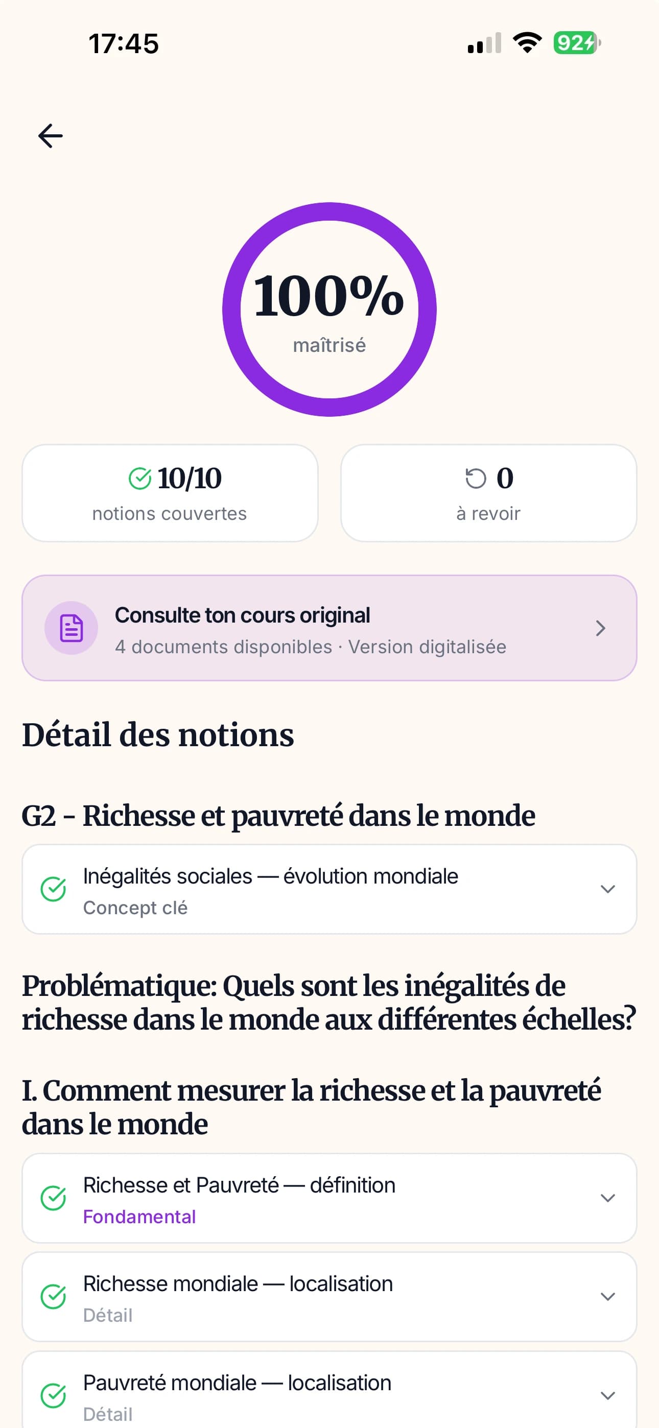 Suivi de progression et jauge de maîtrise par notion dans Wizidoo