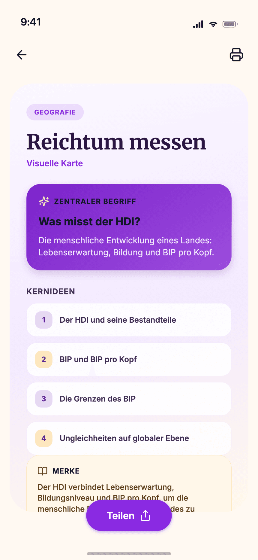 Wizidoo-Lernkarte, die einen Kurs visuell und einprägsam darstellt
