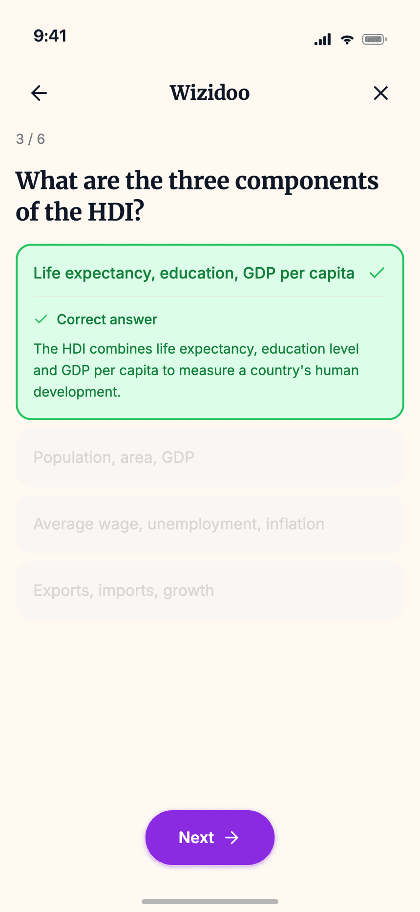Wizidoo quiz generated from the student’s lesson