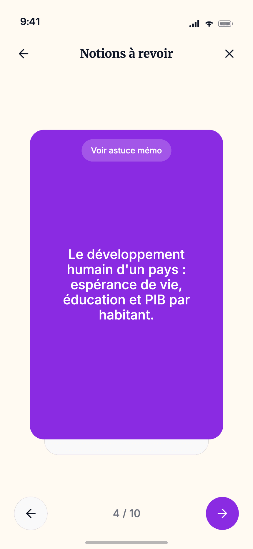 Flashcards Wizidoo avec les notions à revoir